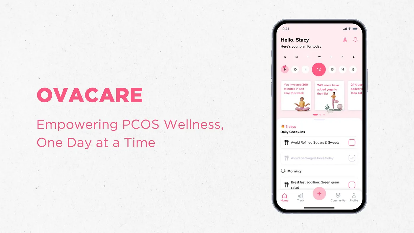 OvaCare mobile app on iPhone with daily check-in screen